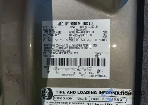 2014 Ford F-150 Xlt from USA, damaged, VIN 1FTFW1EF9EFC01573